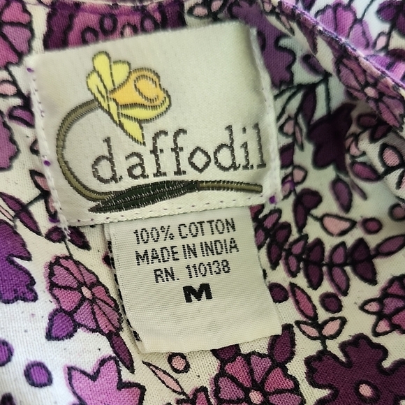 Daffodil 100% Cotton Boho Floral Lounge Dress Purple Size Medium - Picture 9 of 9